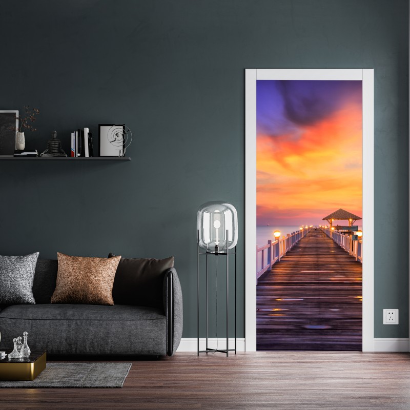 Naklejka na drzwi złote Wat Arun o zmierzchu – Wallissimo®