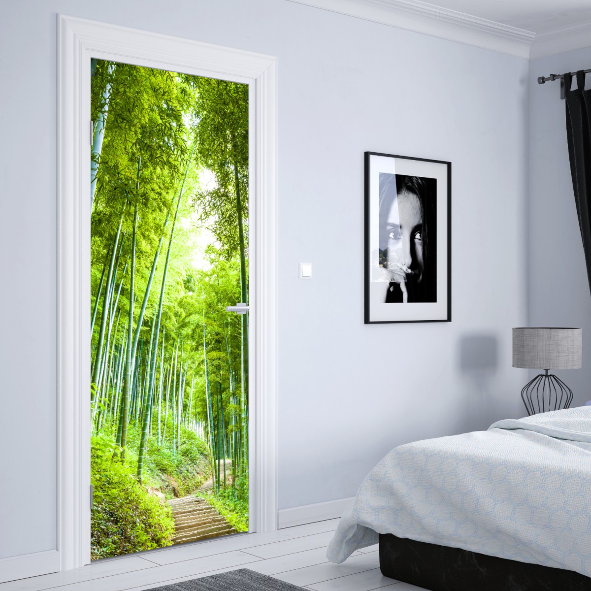Naklejka na drzwi spokojna ścieżka w bambusowym lesie – Wallissimo® Naklejka na drzwi spokojna ścieżka w bambusowym lesie – Wallissimo®