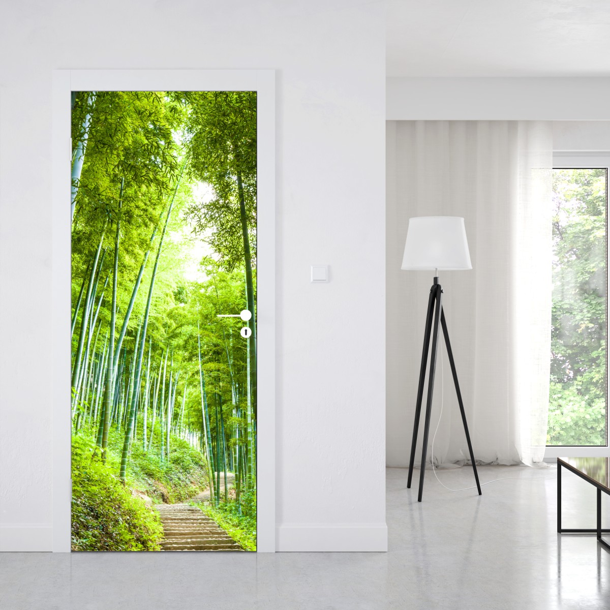 Naklejka na drzwi spokojna ścieżka w bambusowym lesie – Wallissimo® Naklejka na drzwi spokojna ścieżka w bambusowym lesie – Wallissimo®