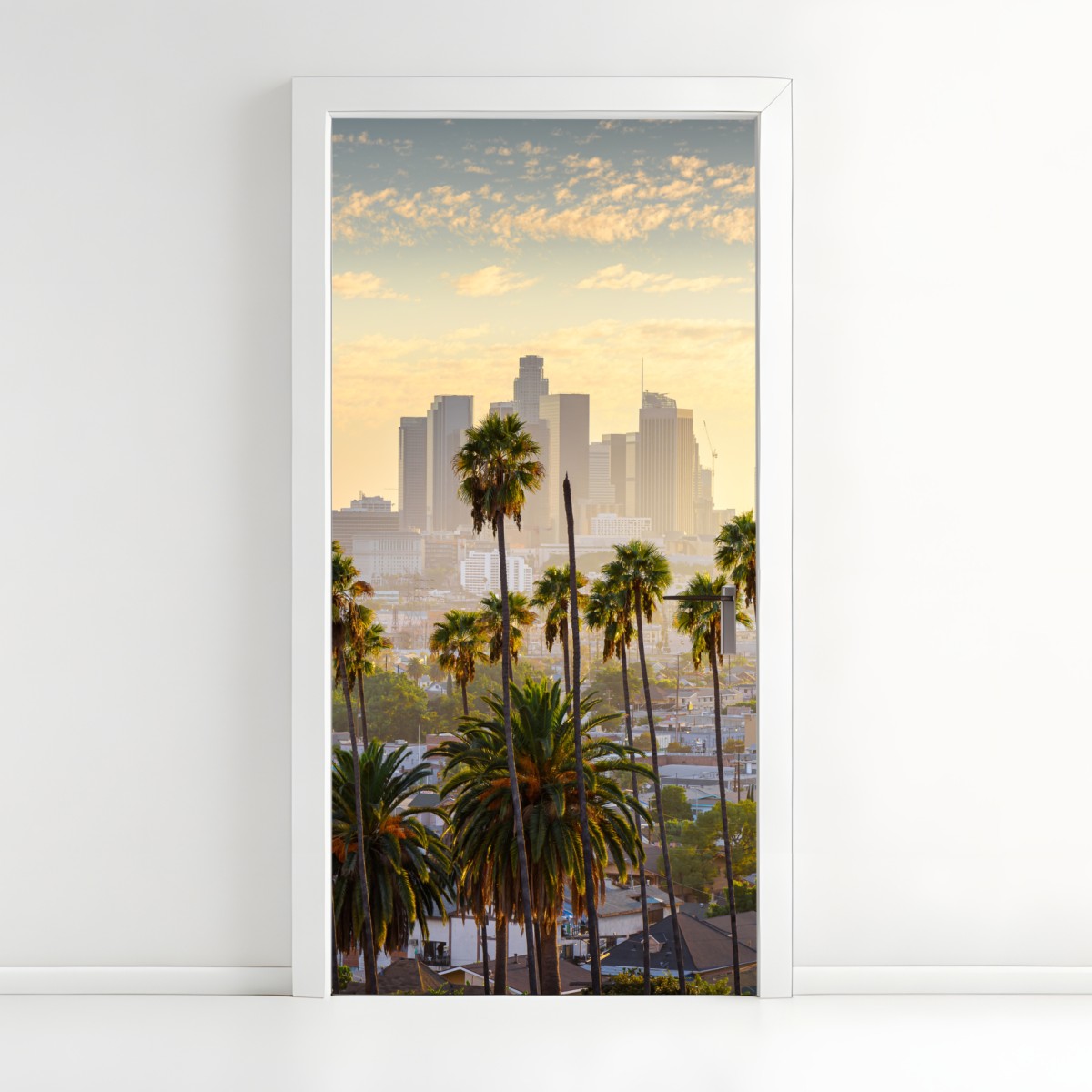 Door sticker golden Los Angeles skyline with palm trees
