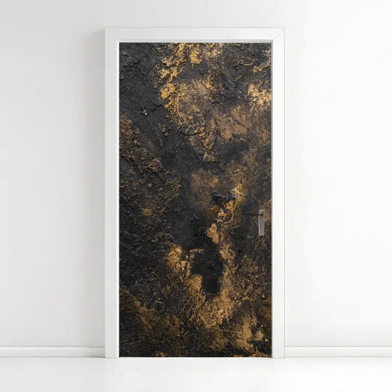 Naklejka na drzwi czarno-złota teksturowana abstrakcja ścienna