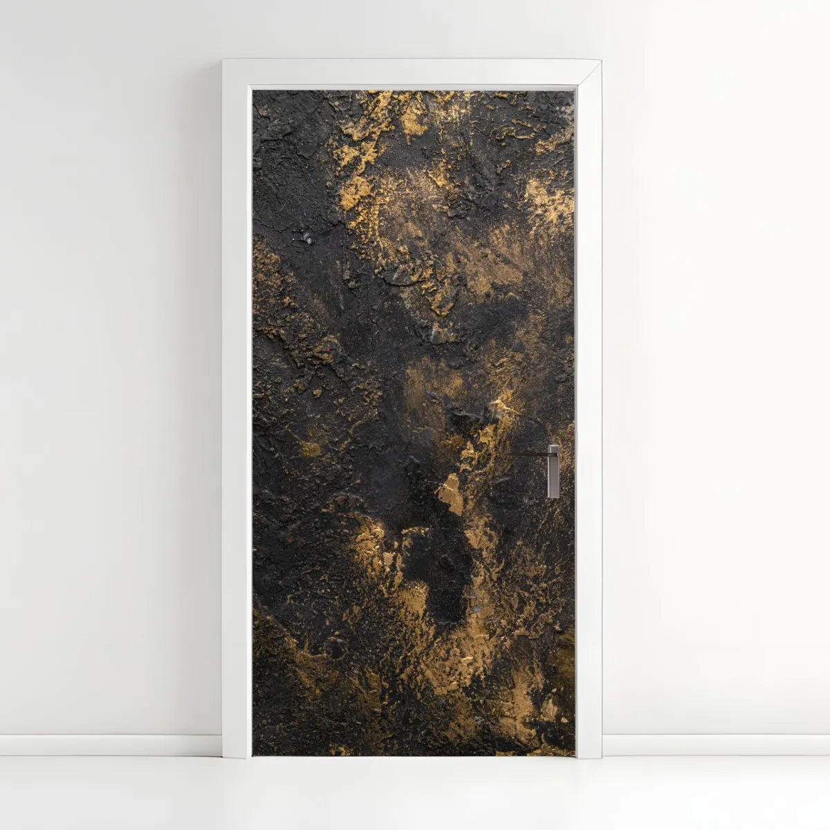 Naklejka na drzwi czarno-złota teksturowana abstrakcja ścienna – Wallissimo® Naklejka na drzwi czarno-złota teksturowana abstrakcja ścienna – Wallissimo®