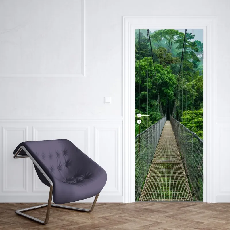 Naklejka na drzwi słoneczne żółte gerbery na koralowym tle – Wallissimo®