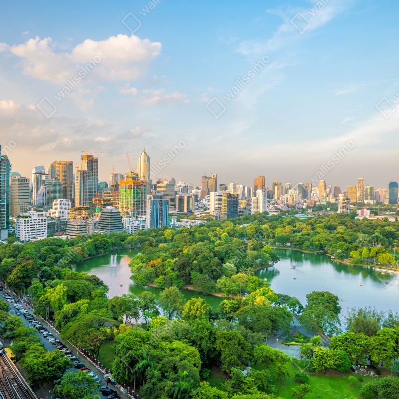 Naklejka na drzwi Bangkok panorama nad parkiem Lumpini – Wallissimo® Naklejka na drzwi Bangkok panorama nad parkiem Lumpini – Wallissimo®