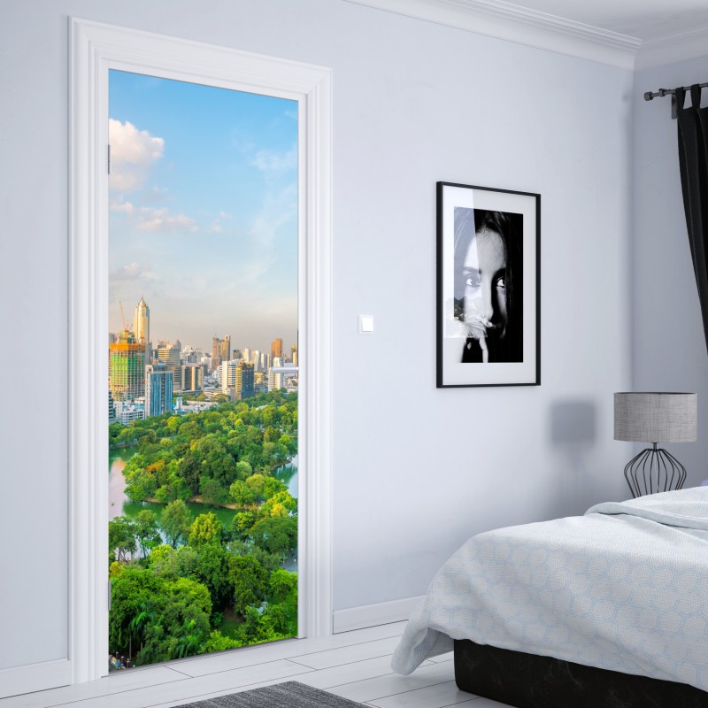 Naklejka na drzwi Bangkok panorama nad parkiem Lumpini – Wallissimo® Naklejka na drzwi Bangkok panorama nad parkiem Lumpini – Wallissimo®