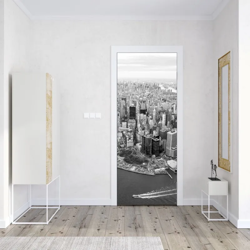 Naklejka na drzwi luksusowa abstrakcja turkus z złotymi żyłami – Wallissimo®