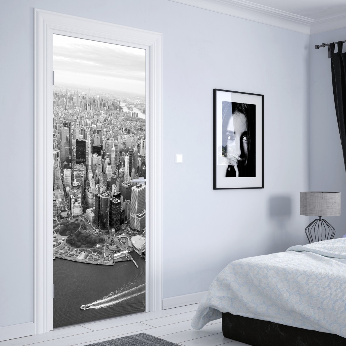 Naklejka na drzwi Manhattan panorama z lotu ptaka – Wallissimo® Naklejka na drzwi Manhattan panorama z lotu ptaka – Wallissimo®