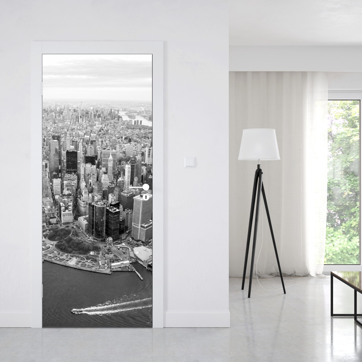 Naklejka na drzwi Manhattan panorama z lotu ptaka – Wallissimo® Naklejka na drzwi Manhattan panorama z lotu ptaka – Wallissimo®