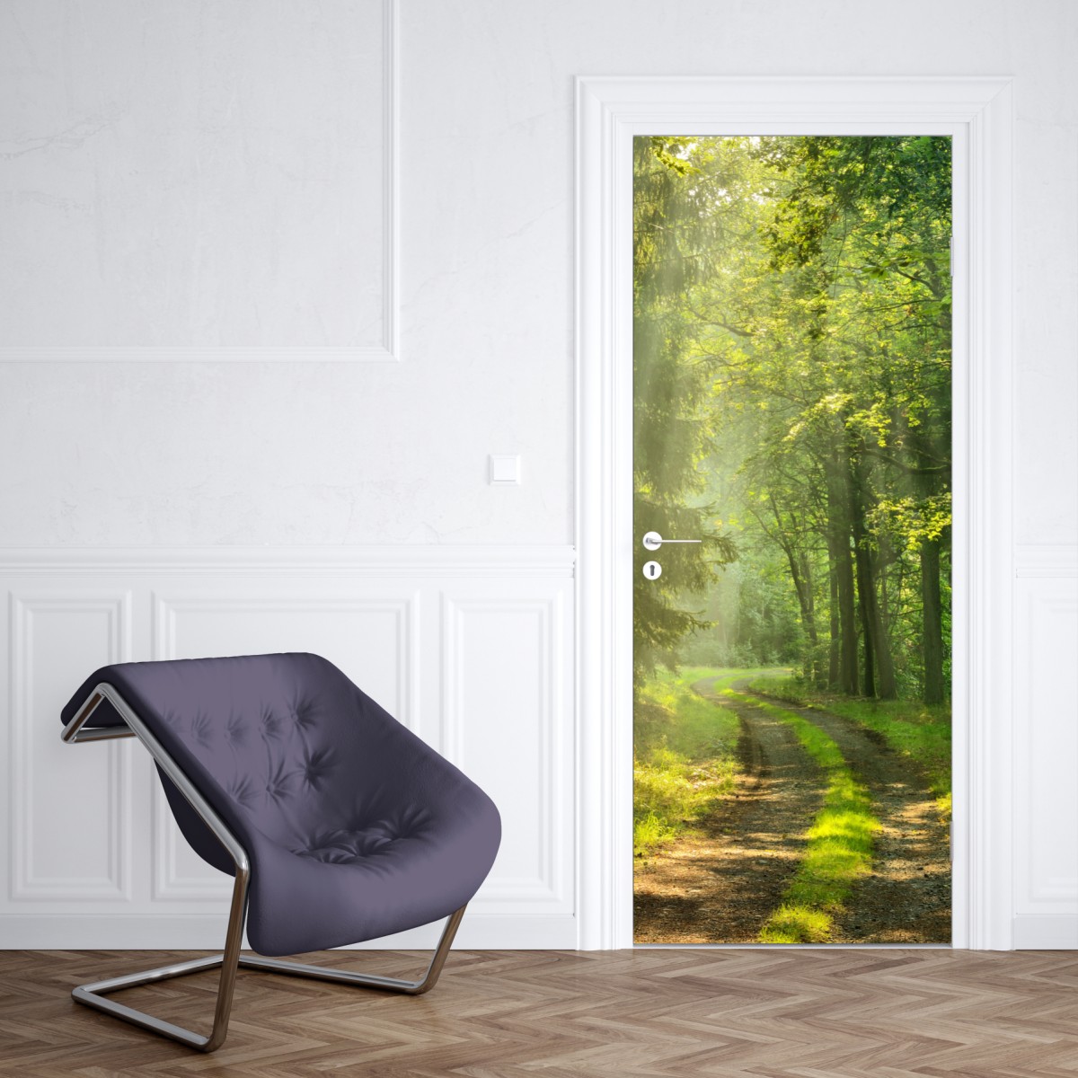 Naklejka na drzwi słoneczna ścieżka w lesie – Wallissimo® Naklejka na drzwi słoneczna ścieżka w lesie – Wallissimo®