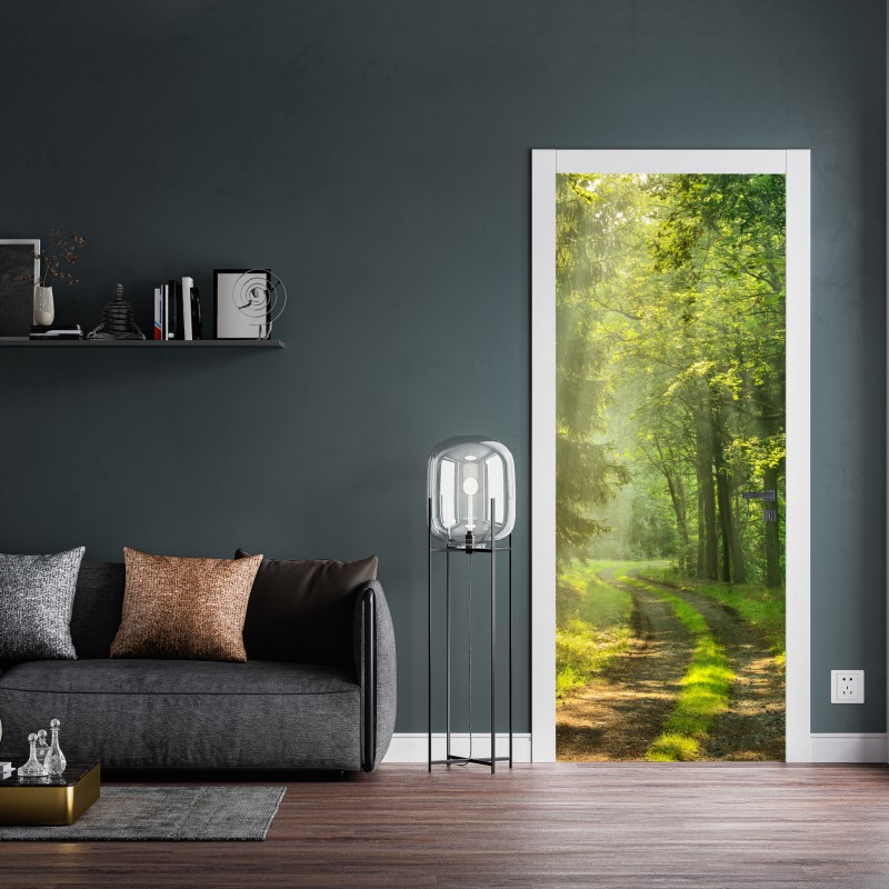 Naklejka na drzwi słoneczna ścieżka w lesie – Wallissimo® Naklejka na drzwi słoneczna ścieżka w lesie – Wallissimo®