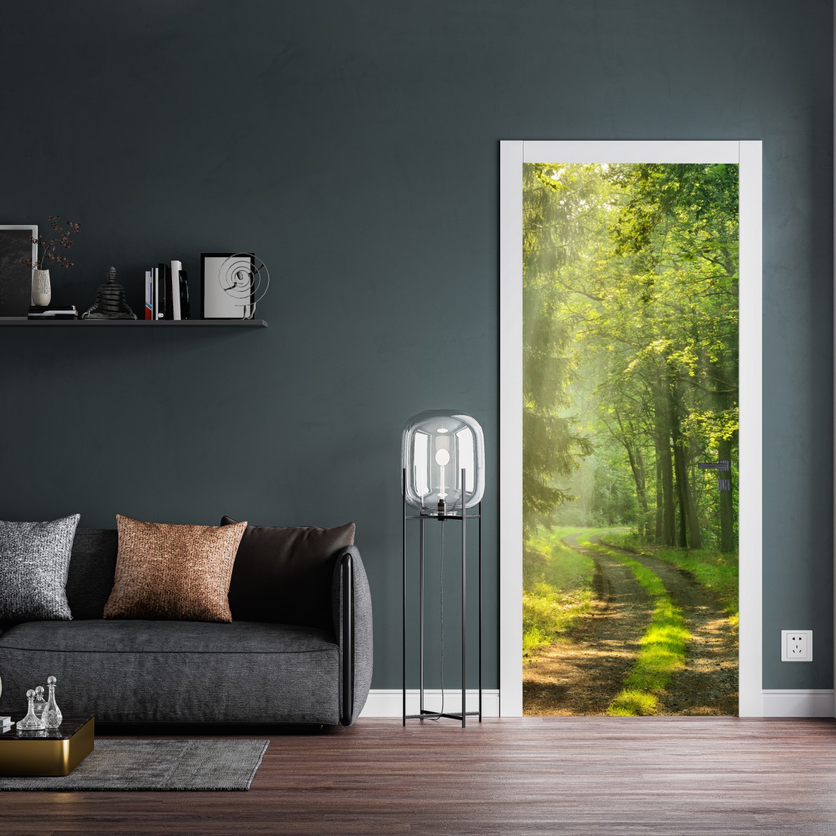 Naklejka na drzwi słoneczna ścieżka w lesie – Wallissimo® Naklejka na drzwi słoneczna ścieżka w lesie – Wallissimo®