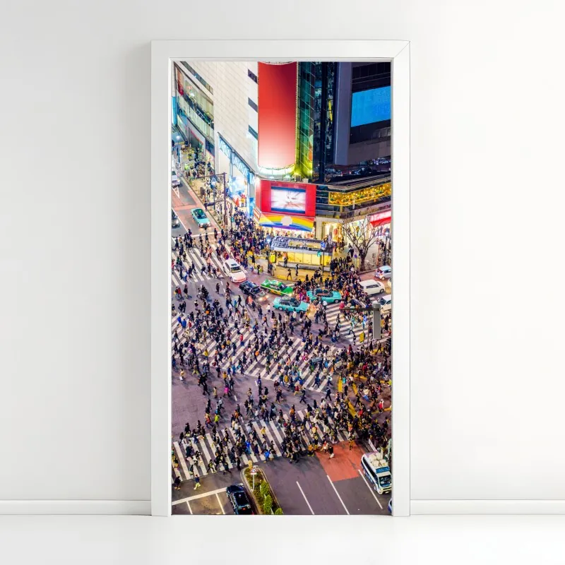 Naklejka na drzwi Shibuya nocne skrzyżowanie