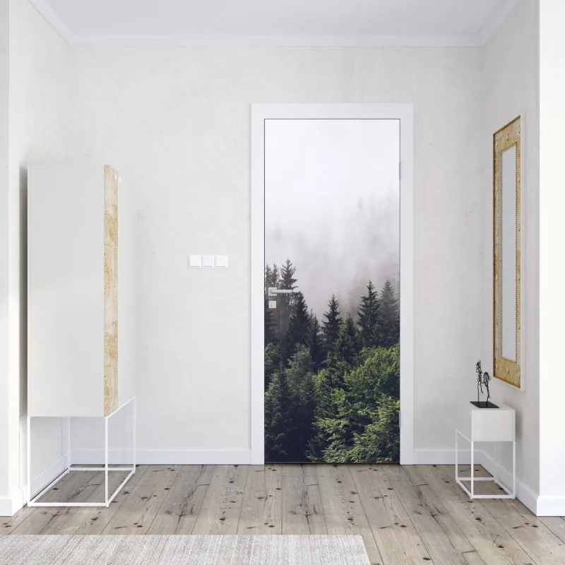 Naklejka na drzwi słoneczne żółte gerbery na koralowym tle – Wallissimo®