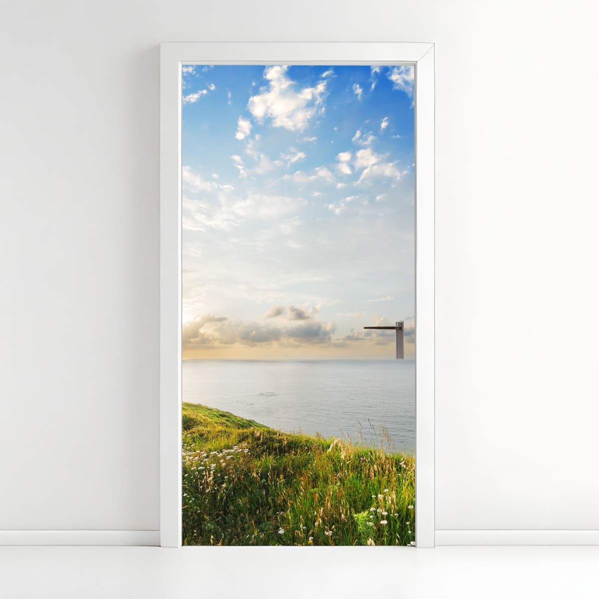 Door sticker sunlit coastal path to the sea