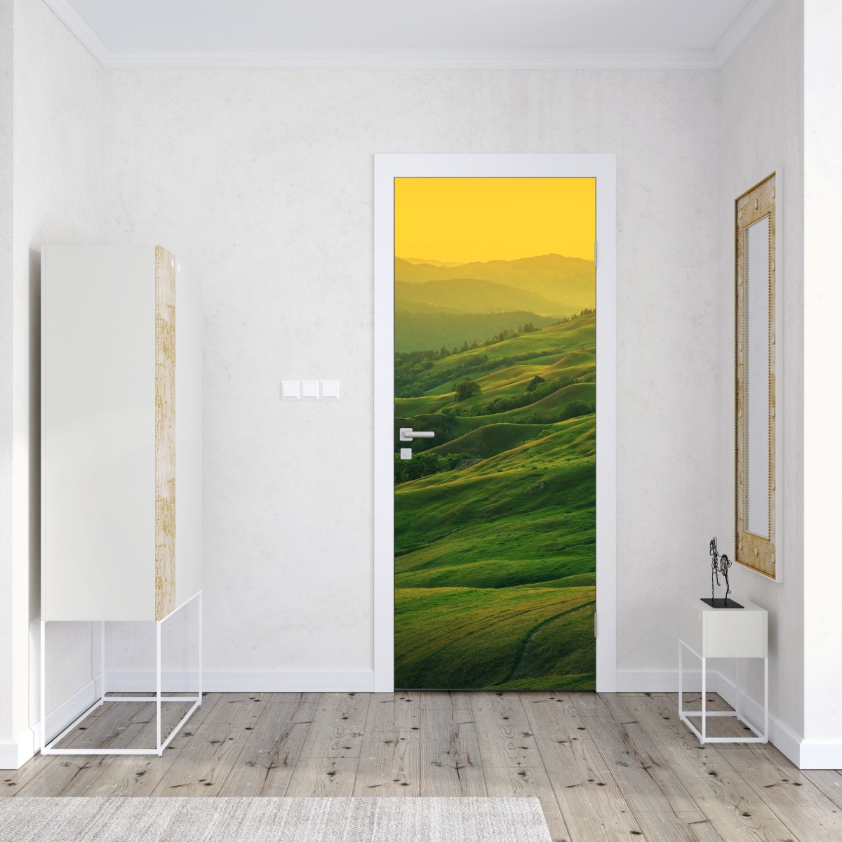 Naklejka na drzwi falujące wzgórza Północnej Kalifornii o zachodzie słońca – Wallissimo® Naklejka na drzwi falujące wzgórza Północnej Kalifornii o zachodzie słońca – Wallissimo®