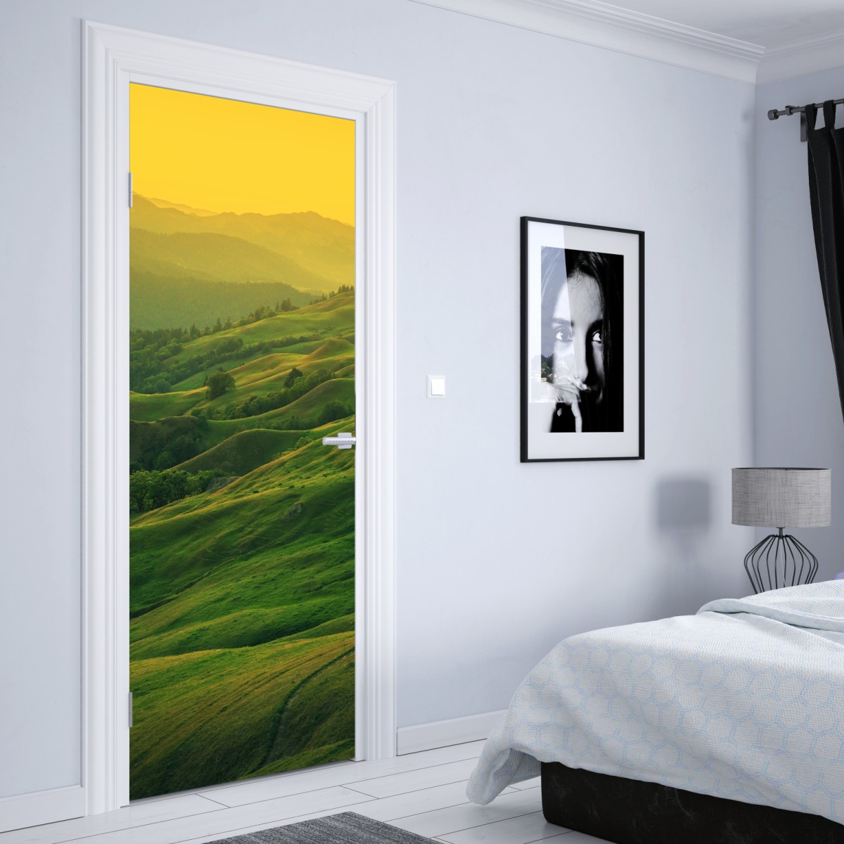 Naklejka na drzwi falujące wzgórza Północnej Kalifornii o zachodzie słońca – Wallissimo® Naklejka na drzwi falujące wzgórza Północnej Kalifornii o zachodzie słońca – Wallissimo®