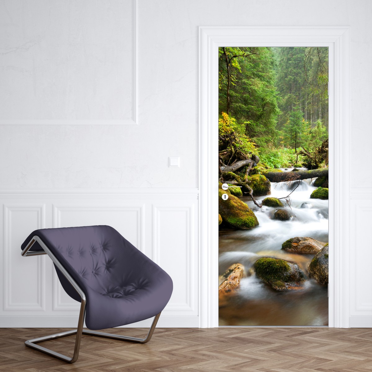 Naklejka na drzwi porośnięty mchem strumień leśny – Wallissimo® Naklejka na drzwi porośnięty mchem strumień leśny – Wallissimo®