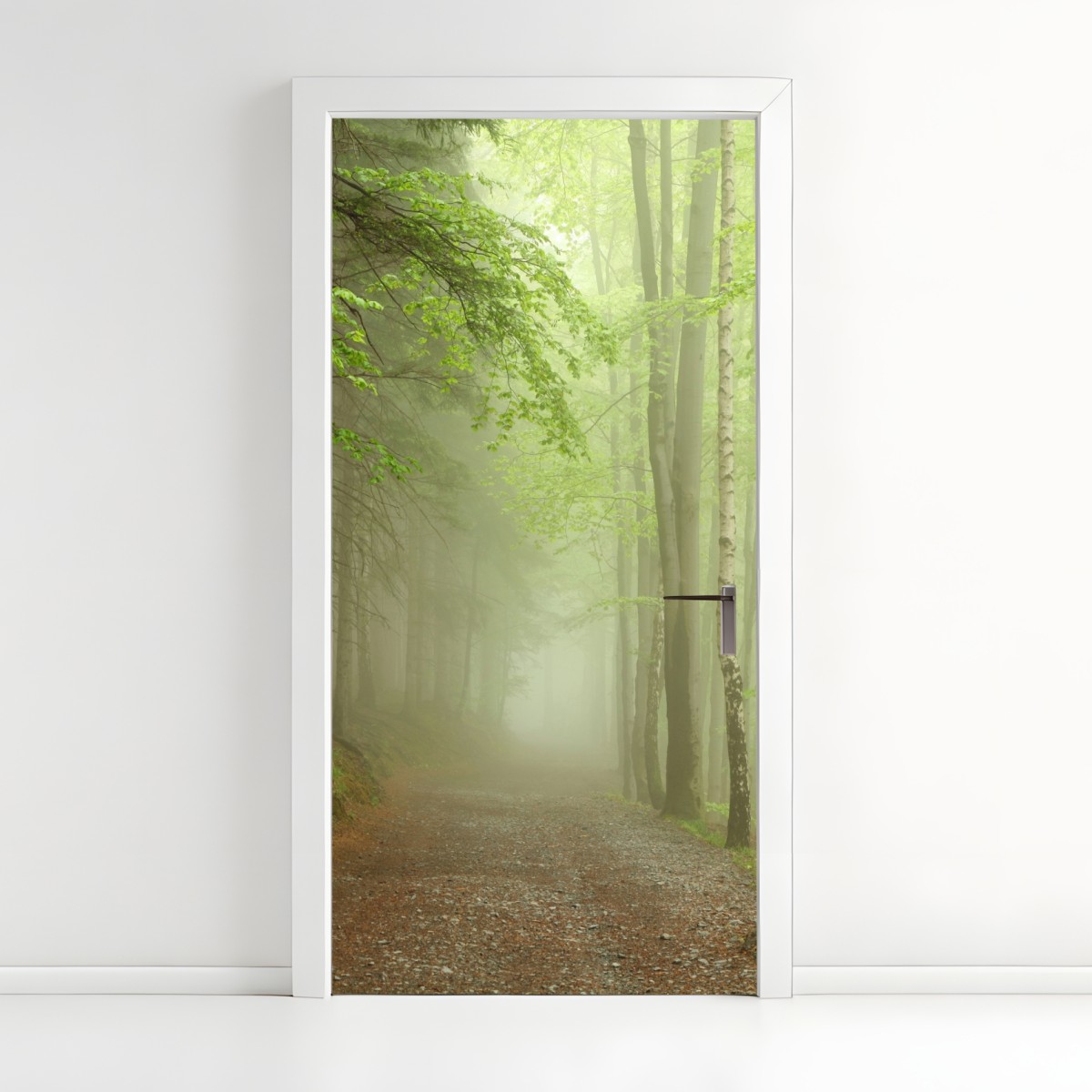 Door sticker misty forest path