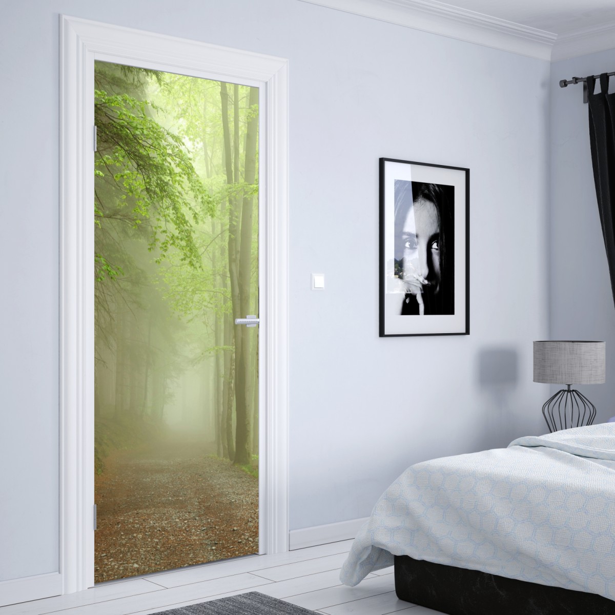 Naklejka na drzwi mglisty leśny szlak – Wallissimo® Naklejka na drzwi mglisty leśny szlak – Wallissimo®