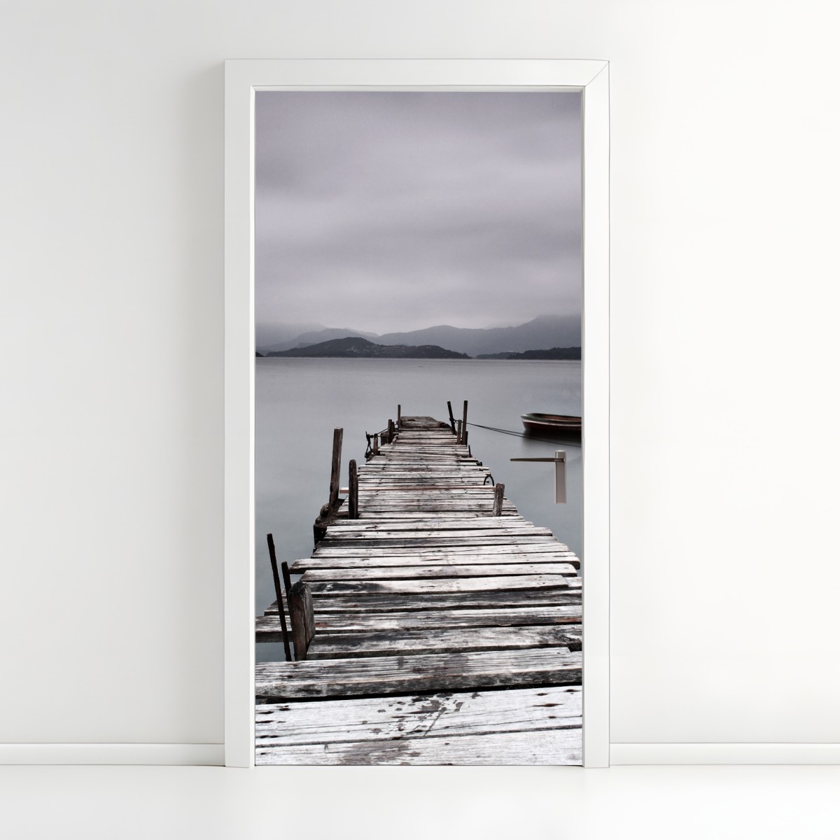 Door sticker quiet wooden pier over calm sea