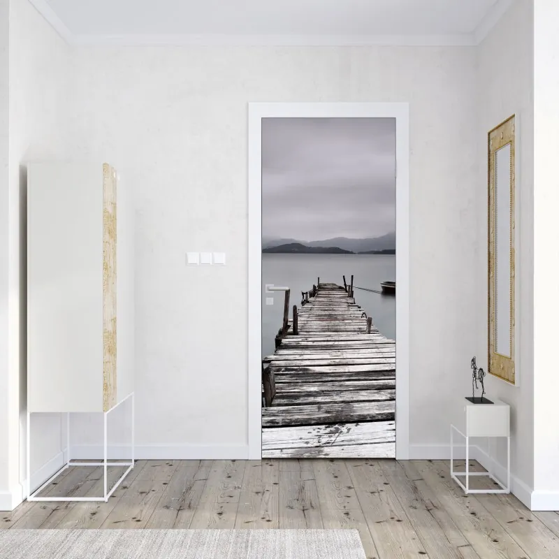 Naklejka na drzwi delikatny niebieski wzór botaniczny – Wallissimo®