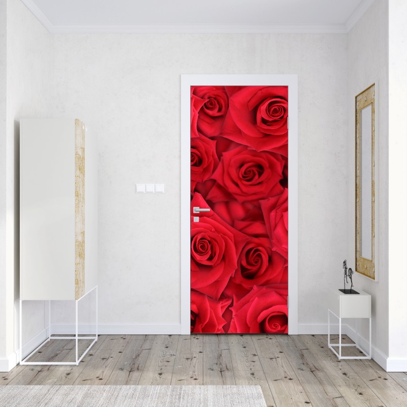 Naklejka na drzwi żywe czerwone róże kolaż – Wallissimo® Naklejka na drzwi żywe czerwone róże kolaż – Wallissimo®