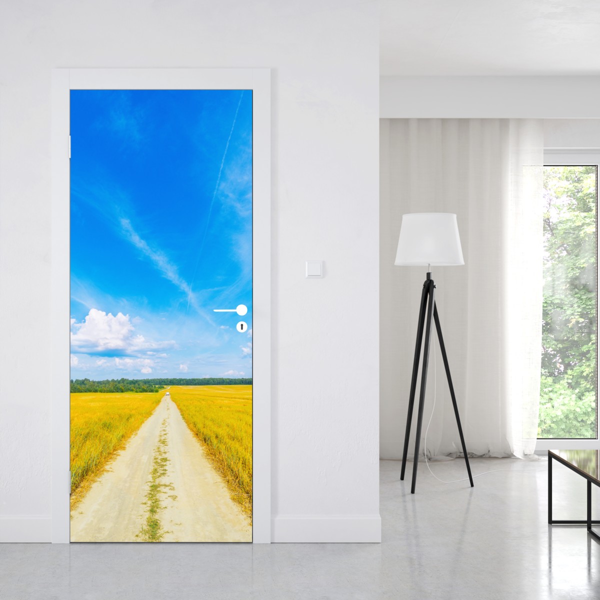 Naklejka na drzwi złote pole pod szerokim błękitnym niebem – Wallissimo® Naklejka na drzwi złote pole pod szerokim błękitnym niebem – Wallissimo®