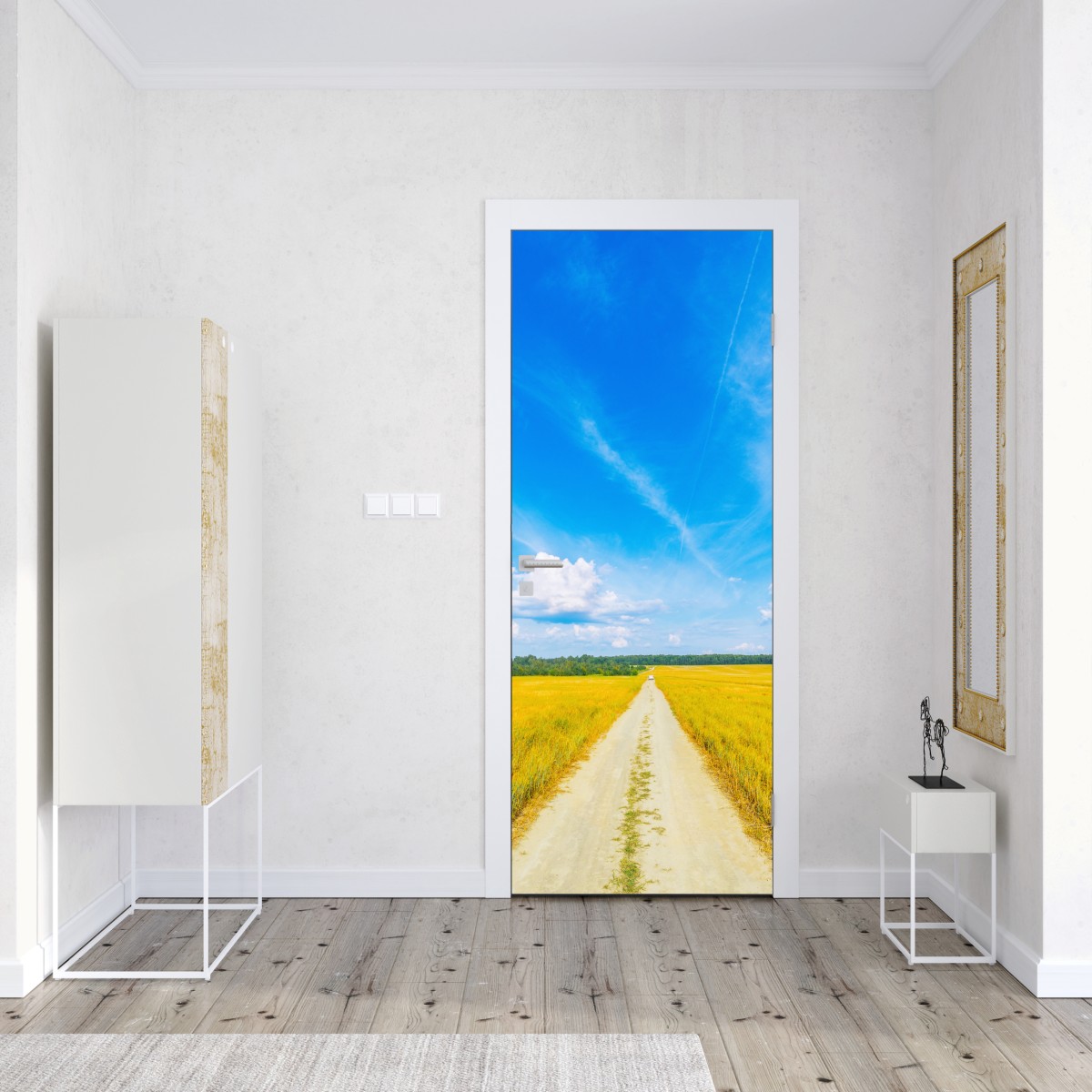 Naklejka na drzwi złote pole pod szerokim błękitnym niebem – Wallissimo® Naklejka na drzwi złote pole pod szerokim błękitnym niebem – Wallissimo®