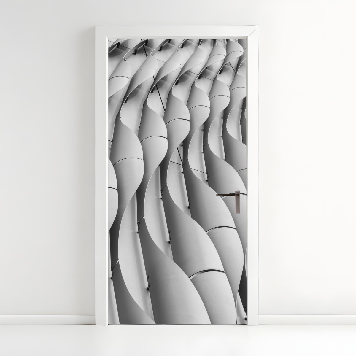 Door sticker architectural wave pattern in grayscale