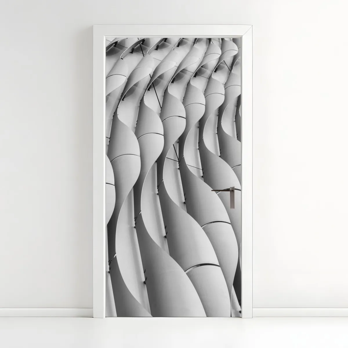 Naklejka na drzwi falisty wzór architektoniczny w odcieniach szarości – Wallissimo® Naklejka na drzwi falisty wzór architektoniczny w odcieniach szarości – Wallissimo®