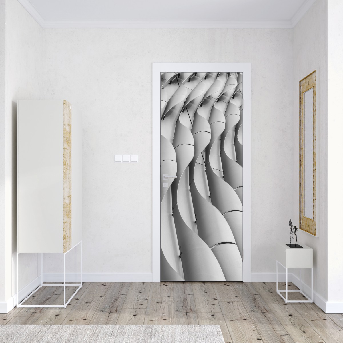 Naklejka na drzwi falisty wzór architektoniczny w odcieniach szarości – Wallissimo® Naklejka na drzwi falisty wzór architektoniczny w odcieniach szarości – Wallissimo®