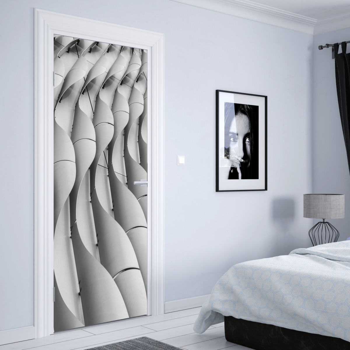 Naklejka na drzwi falisty wzór architektoniczny w odcieniach szarości – Wallissimo® Naklejka na drzwi falisty wzór architektoniczny w odcieniach szarości – Wallissimo®