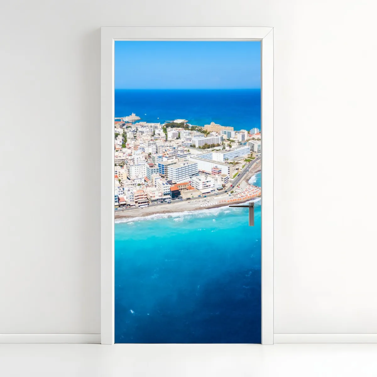 Naklejka na drzwi panorama lotnicza wybrzeża Rodos – Wallissimo® Naklejka na drzwi panorama lotnicza wybrzeża Rodos – Wallissimo®