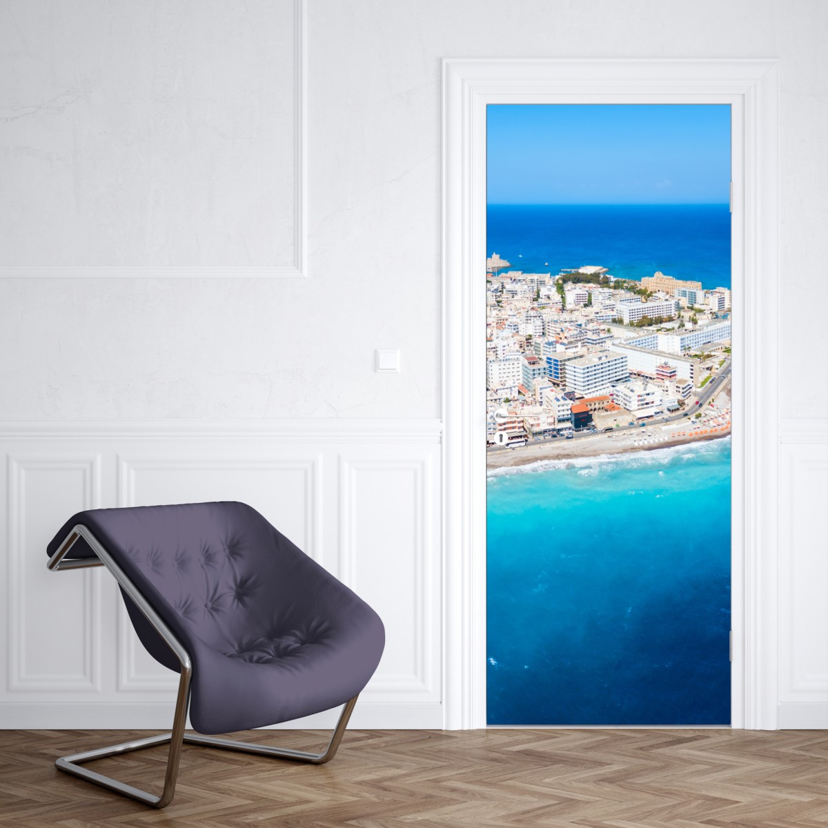 Naklejka na drzwi panorama lotnicza wybrzeża Rodos – Wallissimo® Naklejka na drzwi panorama lotnicza wybrzeża Rodos – Wallissimo®