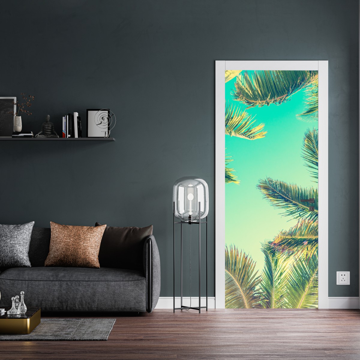 Naklejka na drzwi vintage turkusowy baldachim palm – Wallissimo® Naklejka na drzwi vintage turkusowy baldachim palm – Wallissimo®