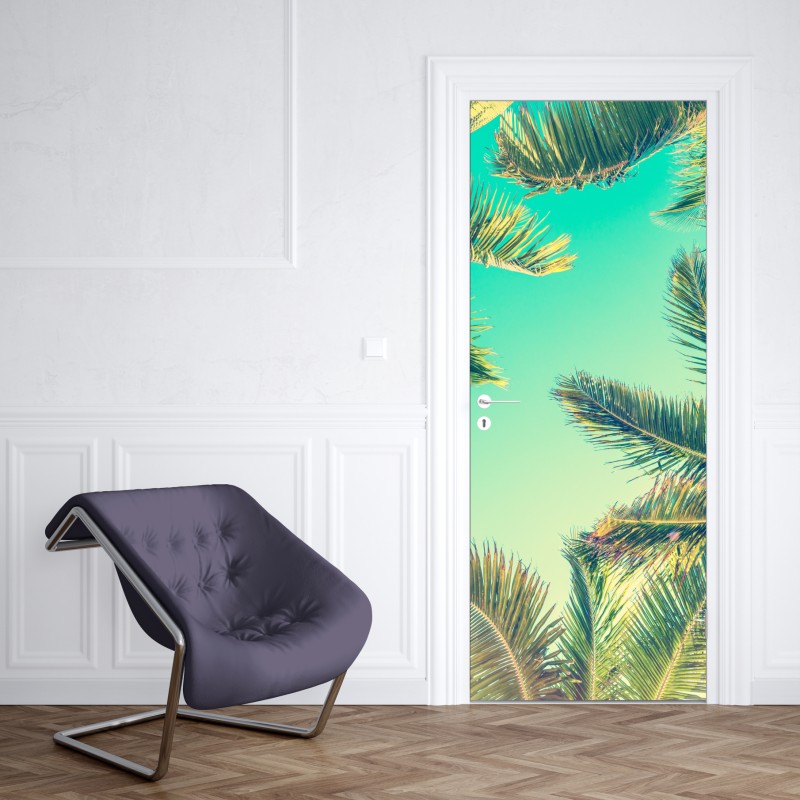 Naklejka na drzwi vintage turkusowy baldachim palm – Wallissimo® Naklejka na drzwi vintage turkusowy baldachim palm – Wallissimo®