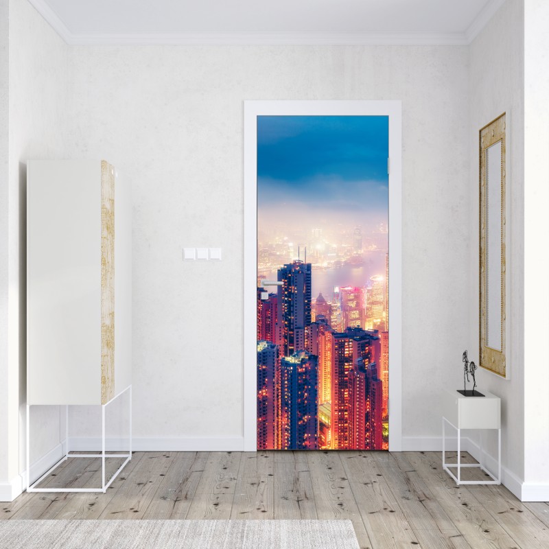 Naklejka na drzwi spokojne drewniane molo o zachodzie słońca – Wallissimo®