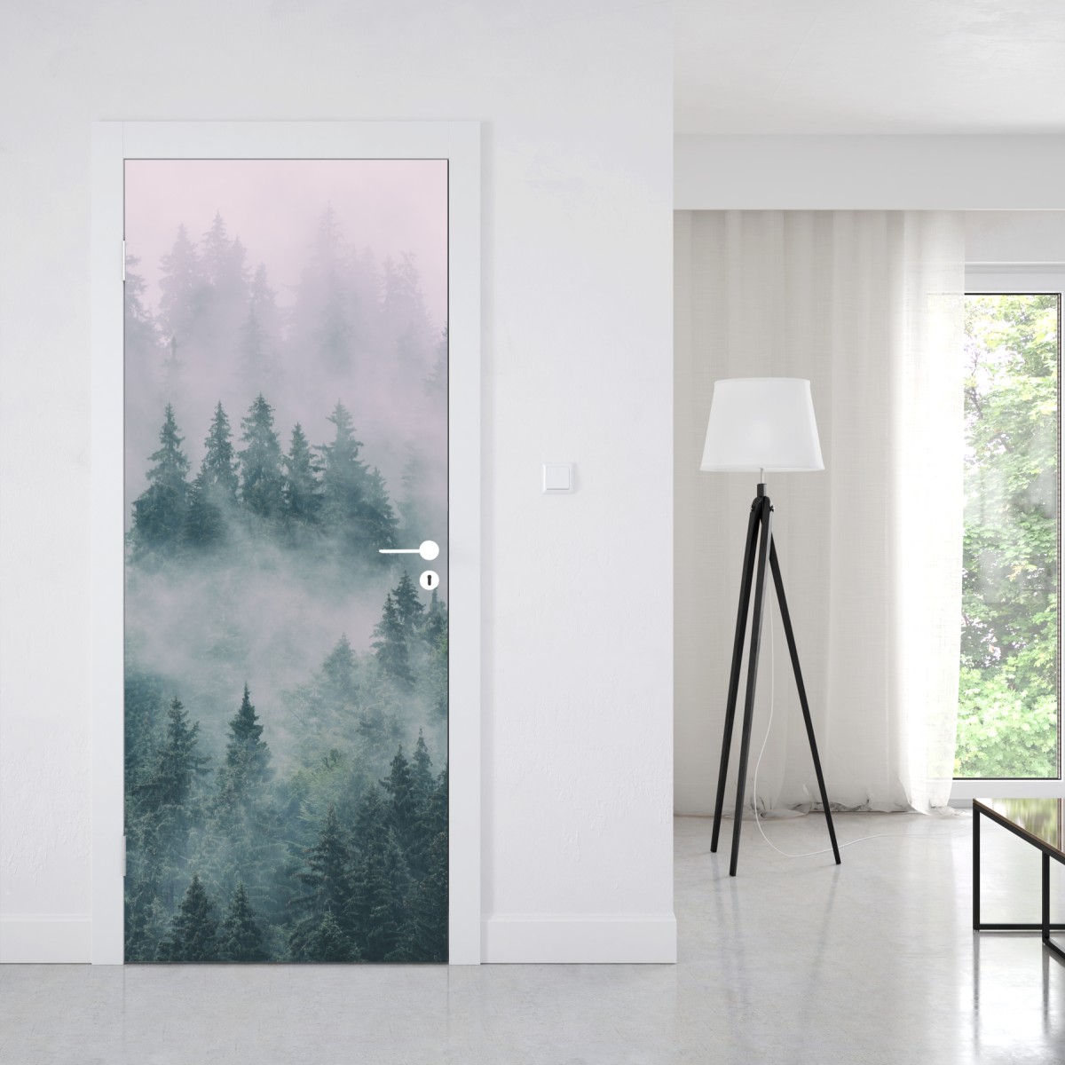 Naklejka na drzwi mglisty las iglasty – Wallissimo® Naklejka na drzwi mglisty las iglasty – Wallissimo®