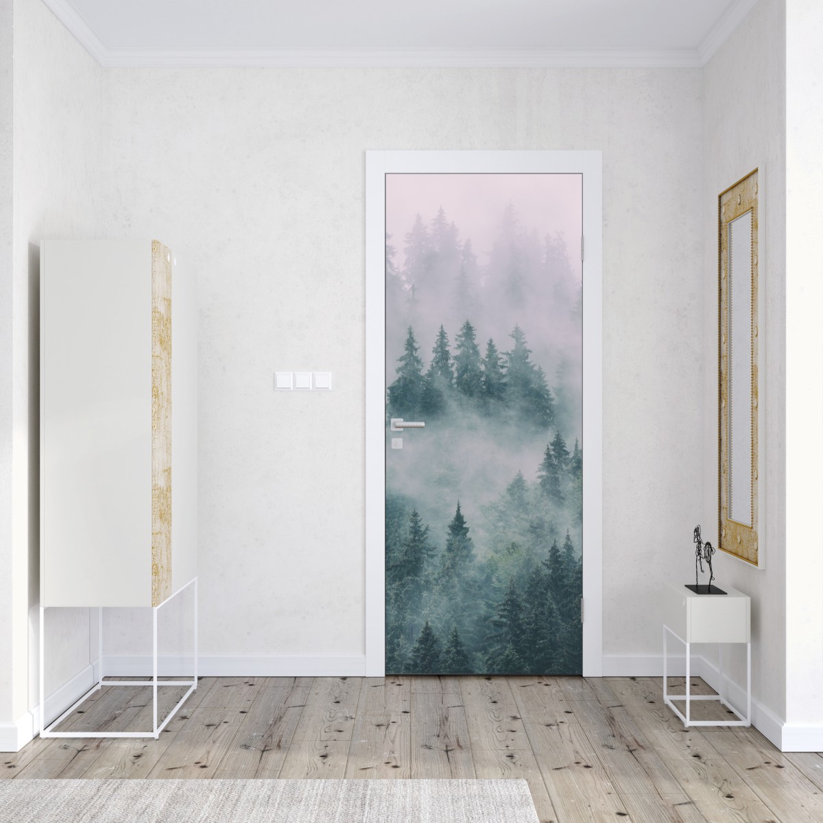 Naklejka na drzwi mglisty las iglasty – Wallissimo® Naklejka na drzwi mglisty las iglasty – Wallissimo®