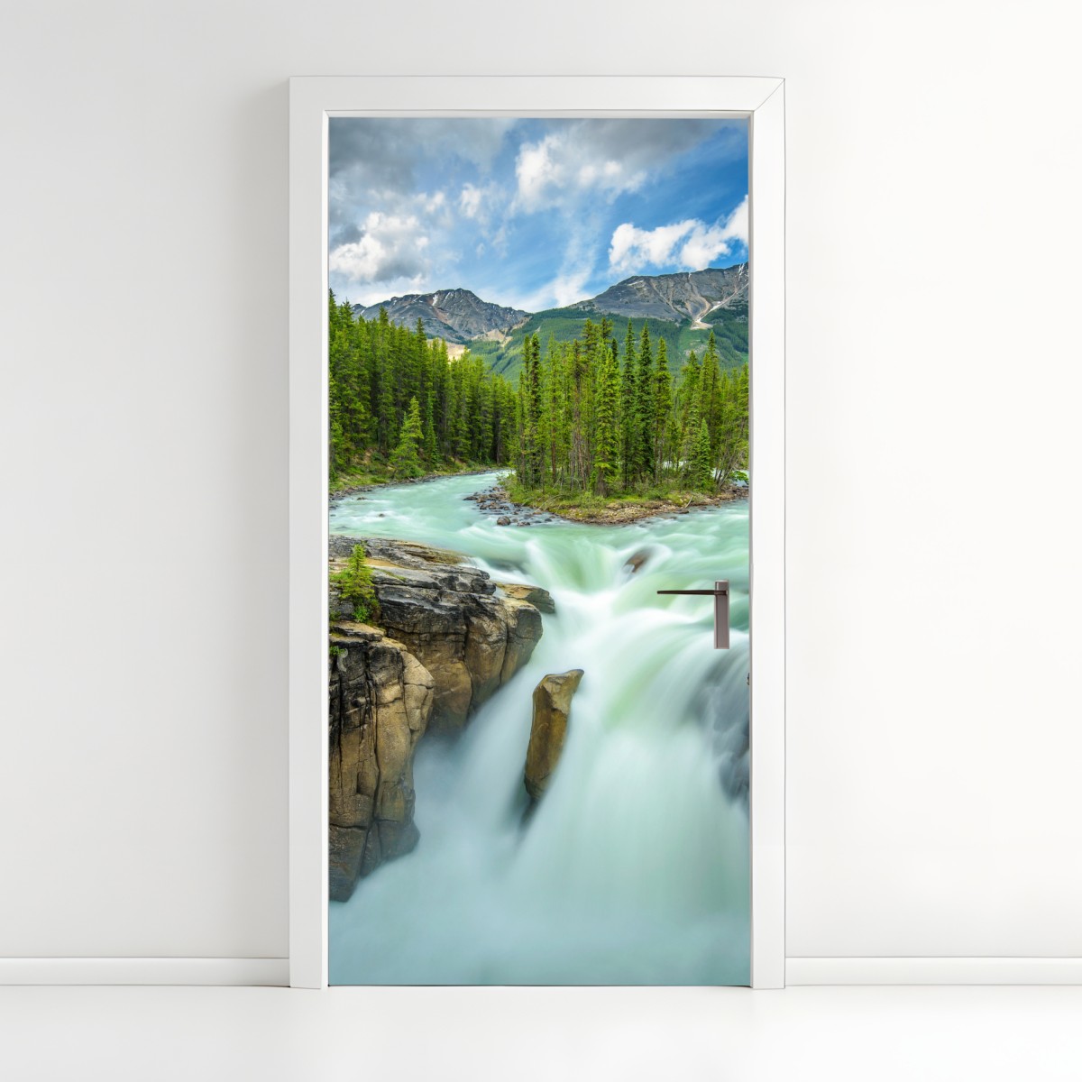 Door sticker misty river gorge at Upper Sunwapta Falls, Jasper National Park