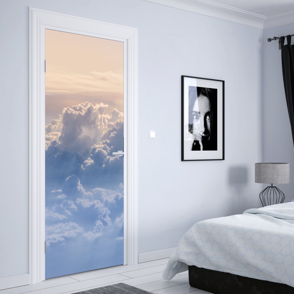 Naklejka na drzwi delikatne chmury nad błękitnym niebem – Wallissimo® Naklejka na drzwi delikatne chmury nad błękitnym niebem – Wallissimo®
