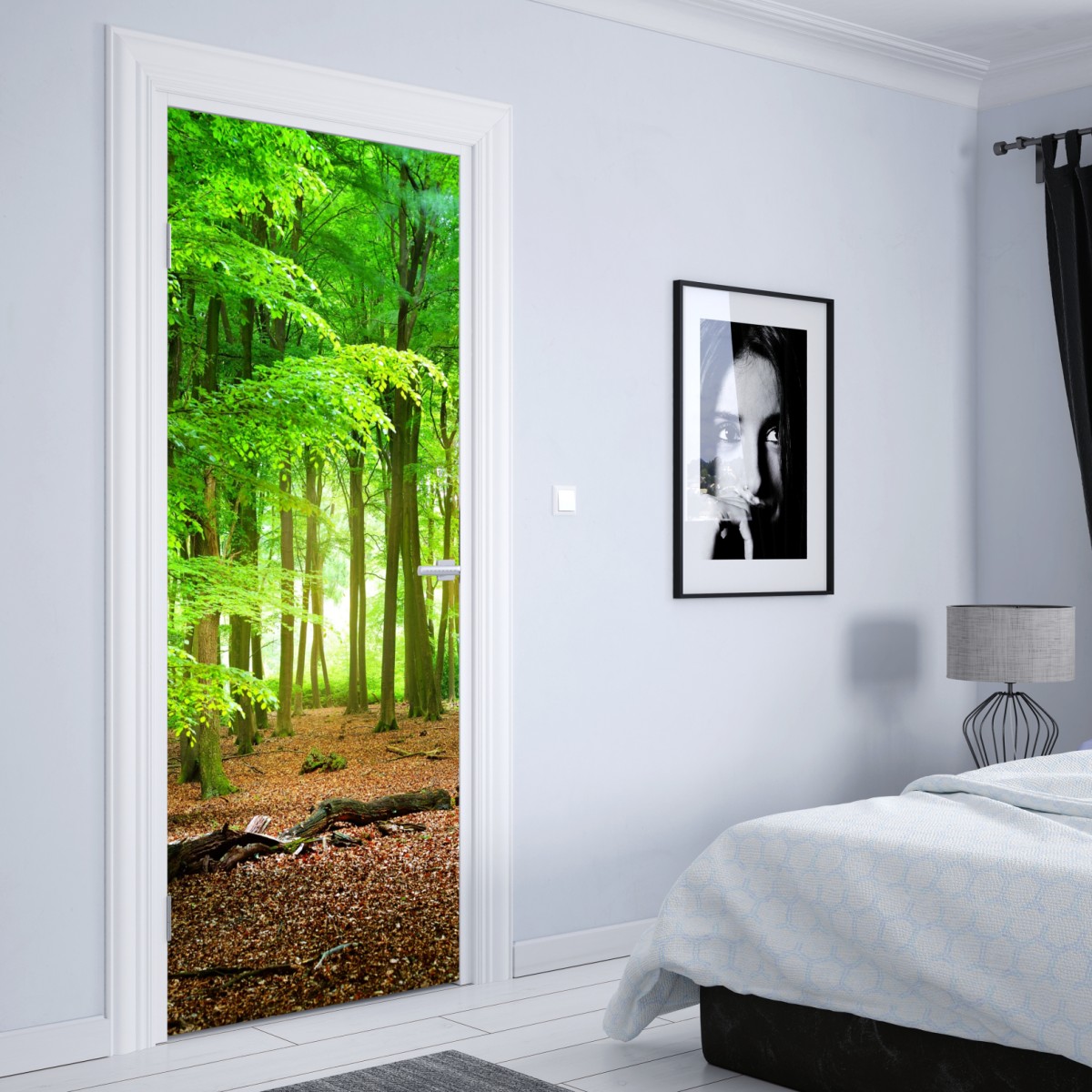 Naklejka na drzwi słoneczny zielony las – Wallissimo® Naklejka na drzwi słoneczny zielony las – Wallissimo®