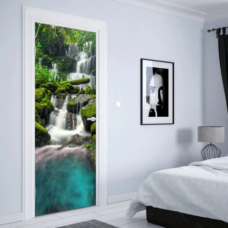 Naklejka na drzwi złoty zachód słońca nad górami – Wallissimo®