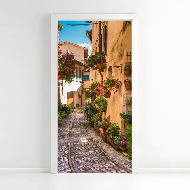 Naklejka na drzwi słoneczna kwiatowa alejka w Umbrii