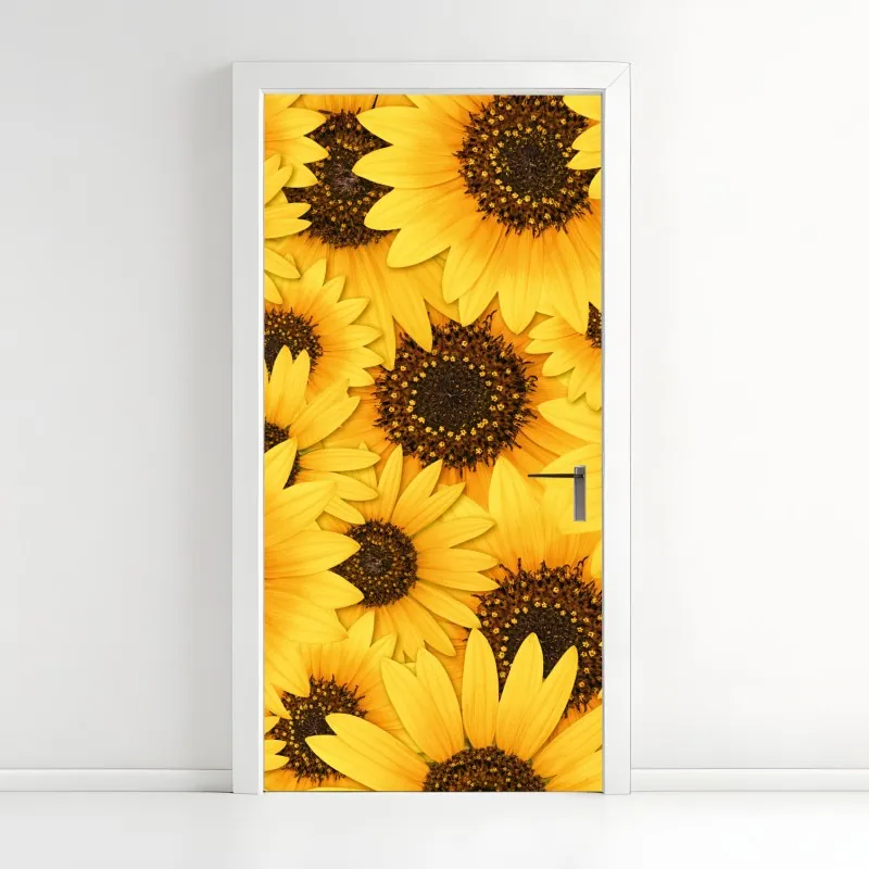 Naklejka na drzwi zimowy las brzozowy ze złotym świtem – Wallissimo®