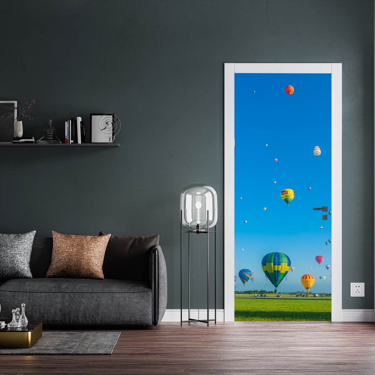 Naklejka na drzwi kolorowe balony nad Chambley – Wallissimo® Naklejka na drzwi kolorowe balony nad Chambley – Wallissimo®