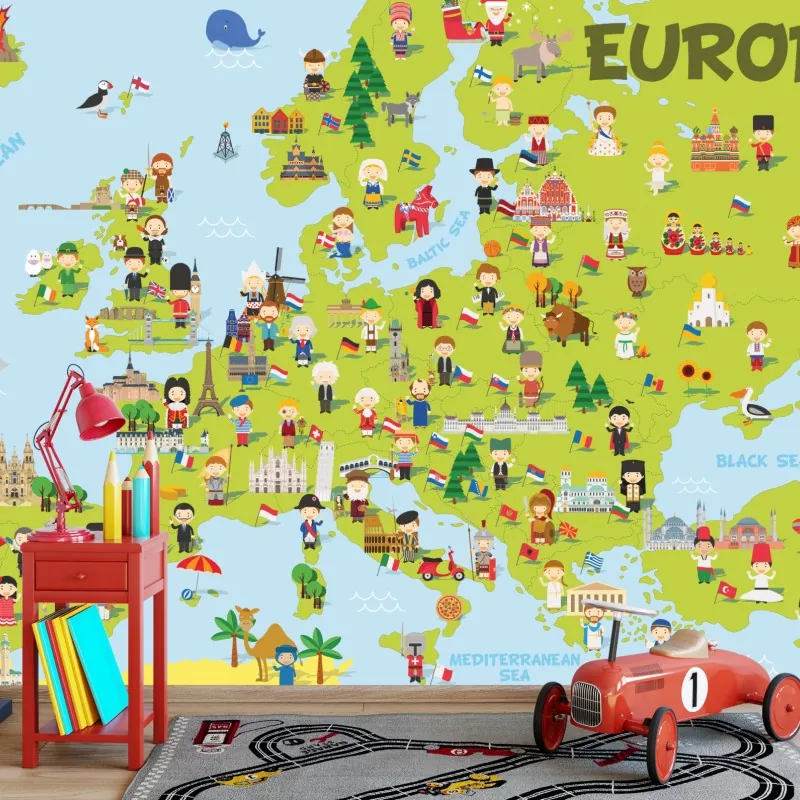 Fototapeta ilustrowana mapa Europy dla dzieci