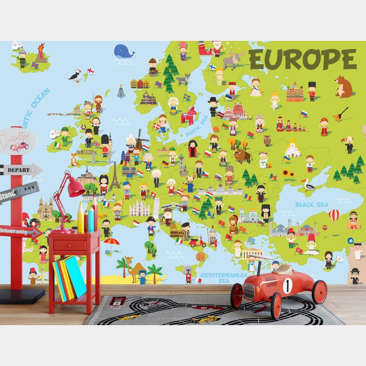 Wall mural illustrated Europe map for kids