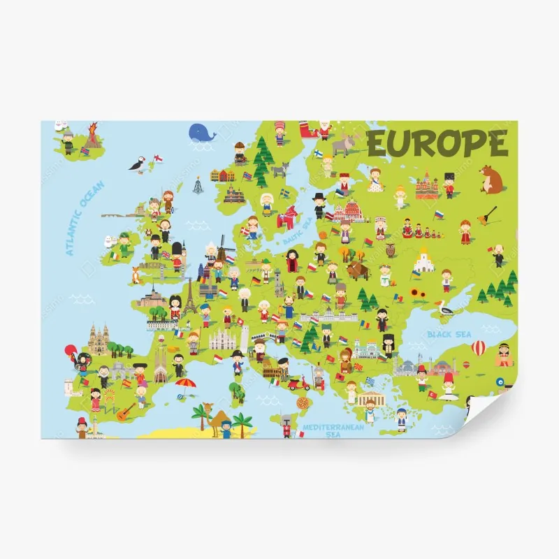 Fototapeta ilustrowana mapa Europy dla dzieci