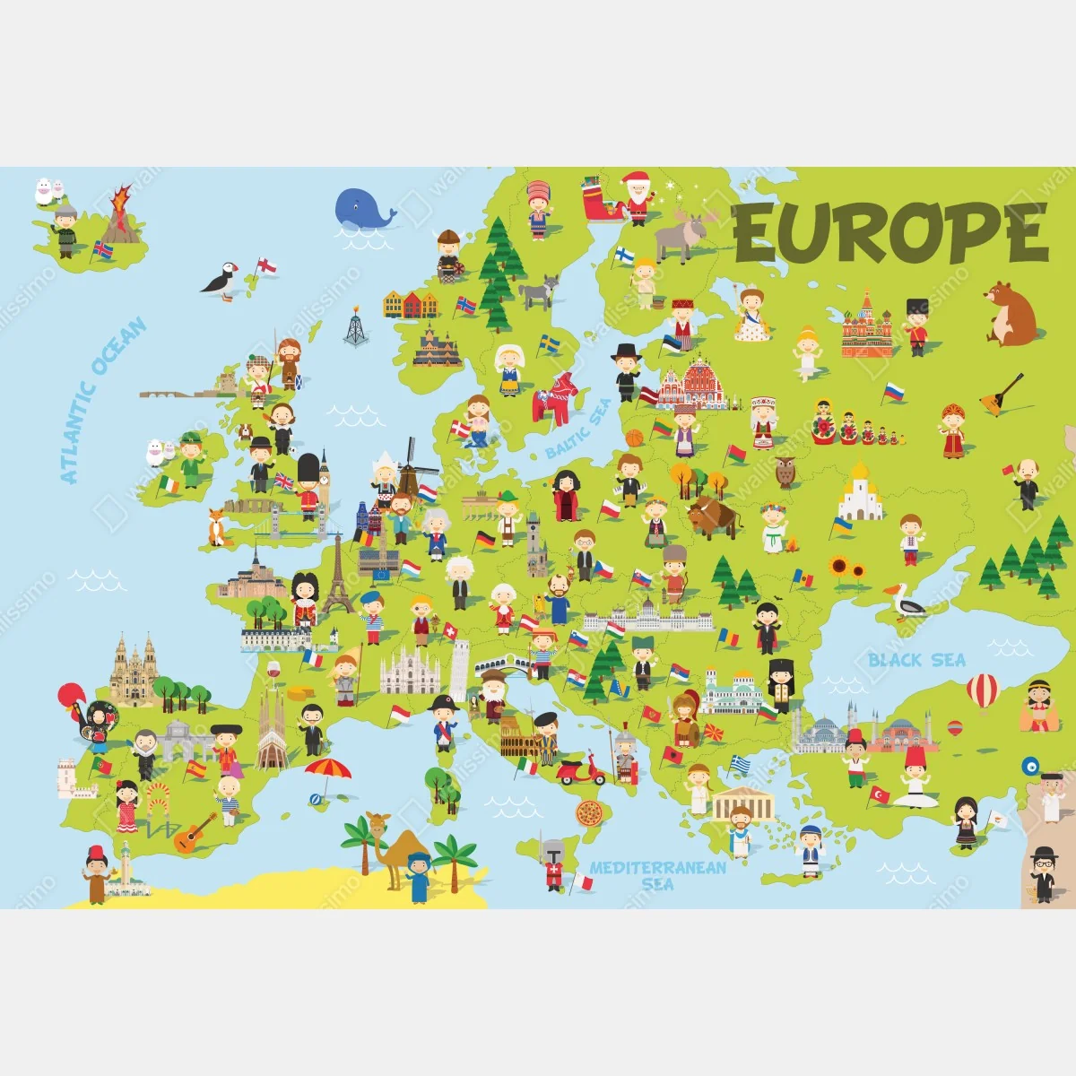 Fototapeta ilustrowana mapa Europy dla dzieci – Wallissimo® Fototapeta ilustrowana mapa Europy dla dzieci – Wallissimo®